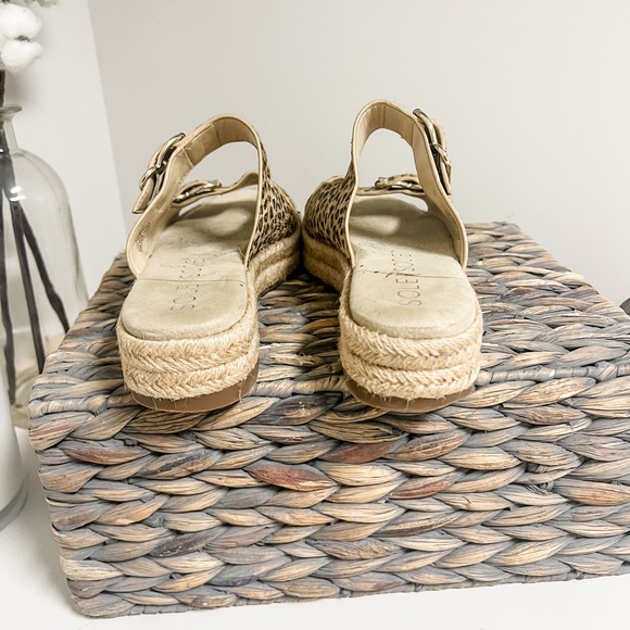 Sole Society Calf Hair Leopard Print Gold Shimmer Espadrille Buckle Platform 9.5 - Picture 2 of 9